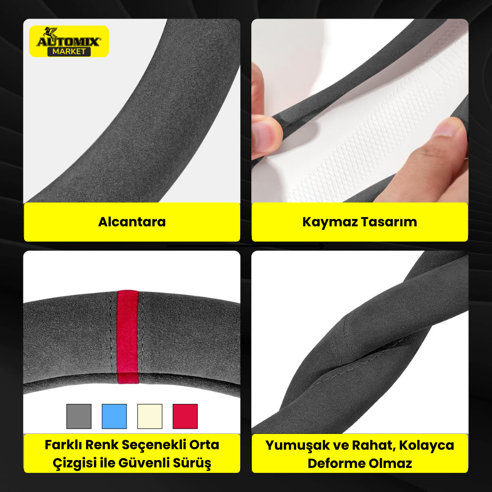 Alcantara Direksiyon Kılıfı - Gri